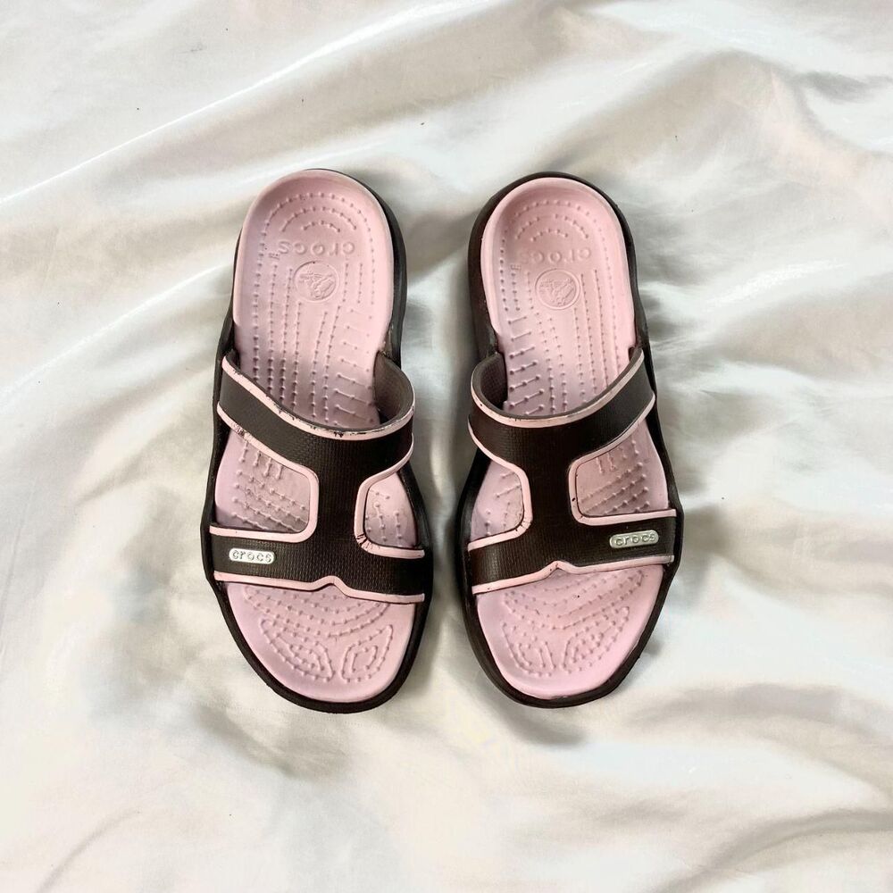 brown and pink Crocs Florence slide sandals US 7 Discontinued - Picture 2 of 7